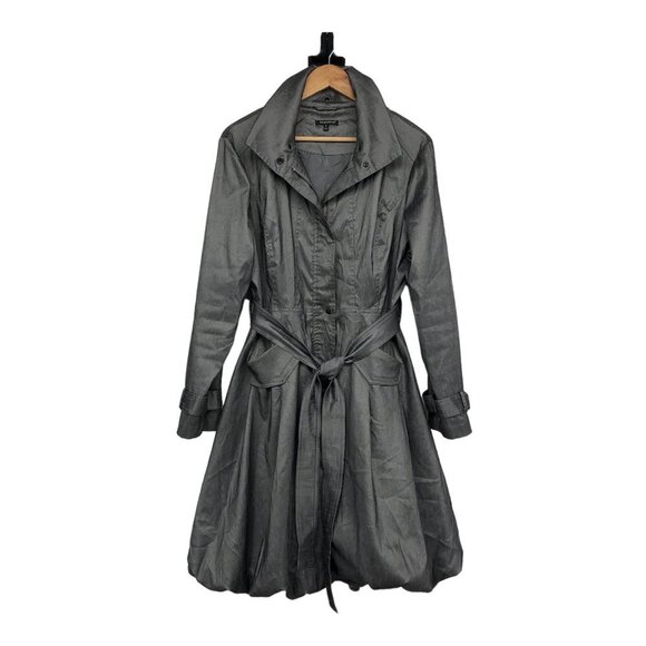 Samuel Dong Silver Gray Belted Water Resistant Bubble Hem Trench Coat size M - Picture 2 of 16